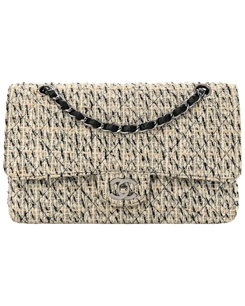 Chanel Beige Tweed Calfskin Tweed Medium Double Flap (Authentic Pre-Loved Nocolor