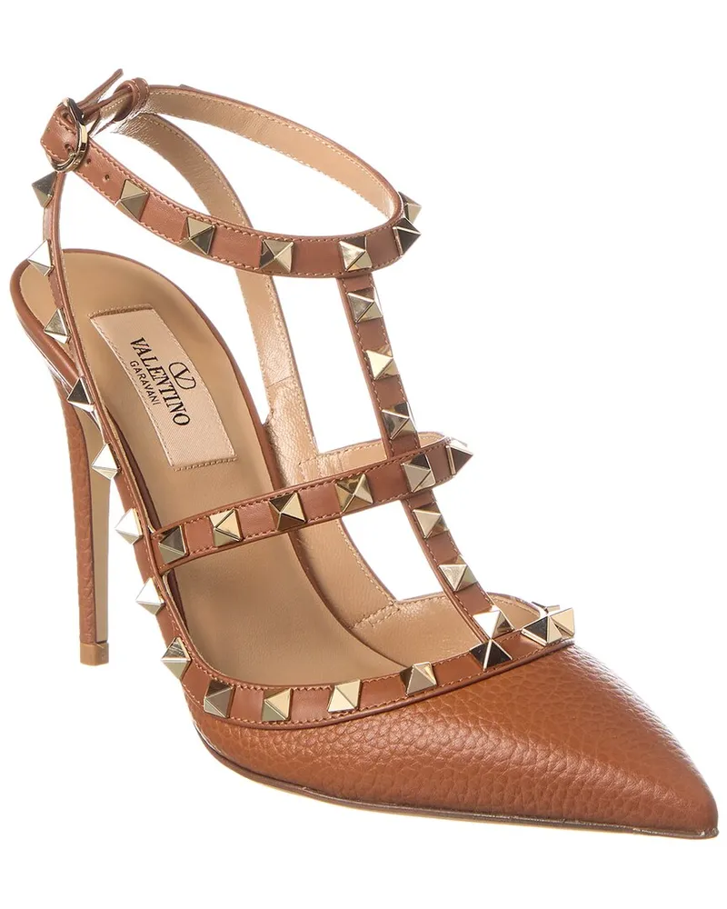 Valentino Garavani Rockstud Caged 100 Grainy Leather Pump Brown