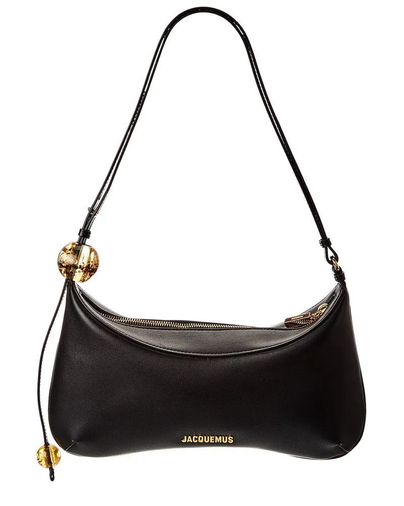 Jacquemus Bisou Perle Large Leather Hobo Bag Black