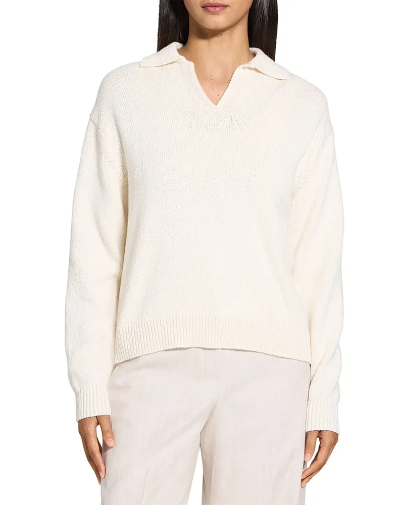 Theory Boucle Boy Wool-Blend Polo Sweater White