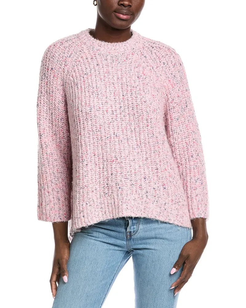 Autumn Cashmere Shaker 3/4-Sleeve Alpaca-Blend Sweater Pink