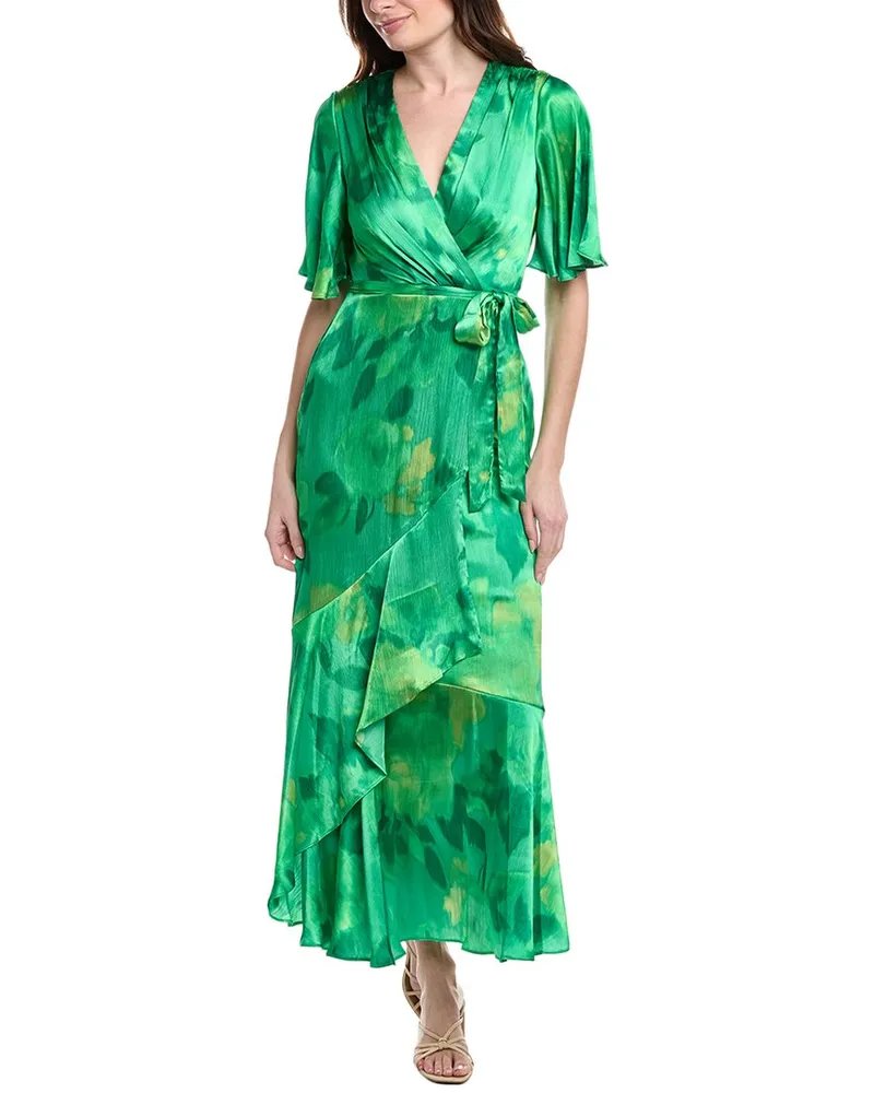 taylor Satin Crinkle Maxi Dress Green