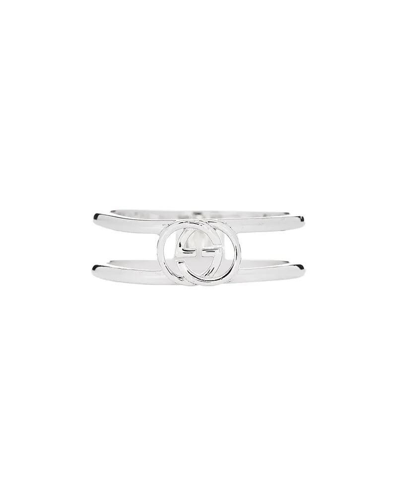 Gucci Silver 6mm Interlocking G Open Band Ring 55 7.25 (Authentic Pre-Loved Nocolor