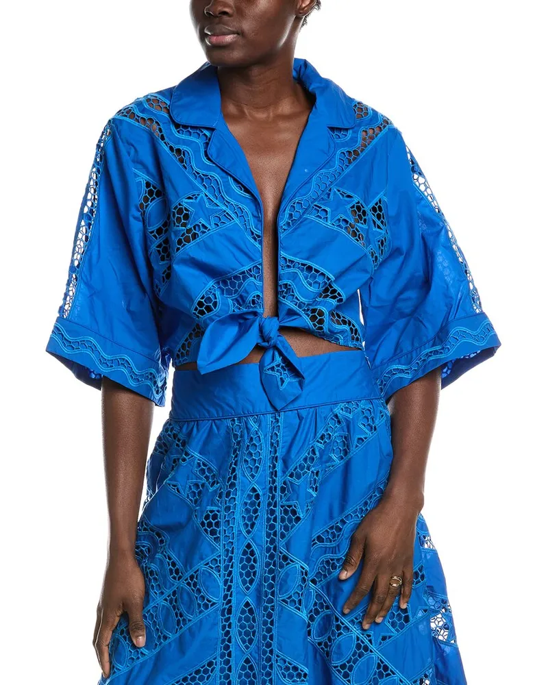FARM Rio Striped Richelieu Blouse Blue