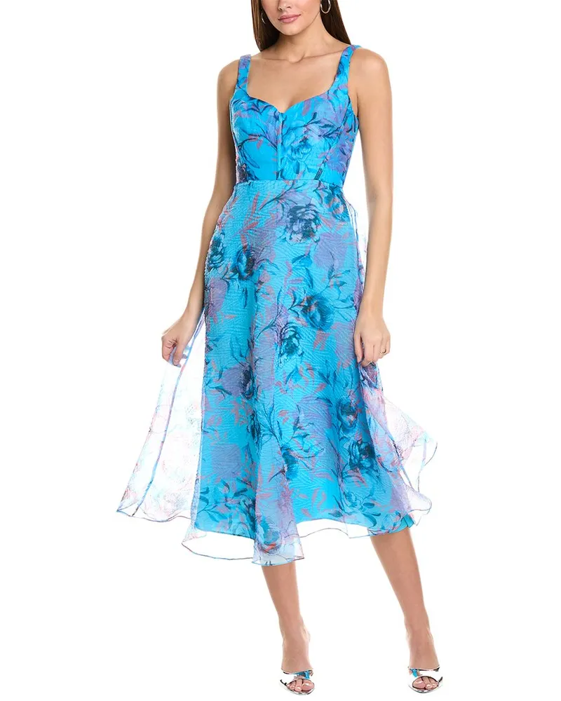 Monique Lhuillier Elodie Organza Midi Dress Blue