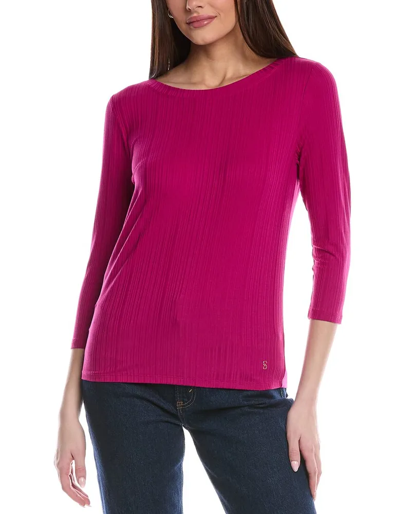 ST. JOHN Sleek Rib Jersey Knit Top Pink