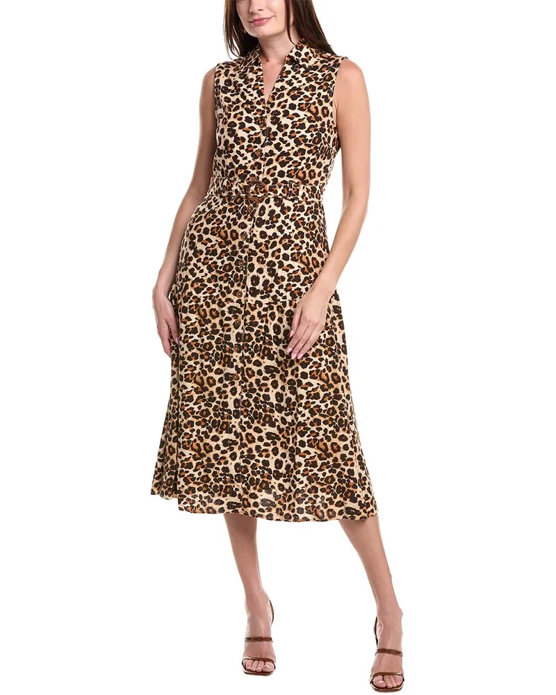 Nicole Miller Jade Linen-Blend Midi Dress Brown