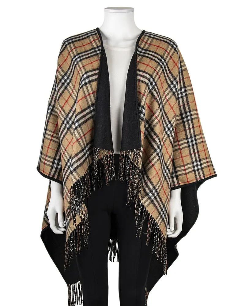 Burberry Check Reversible Wool Cape Black