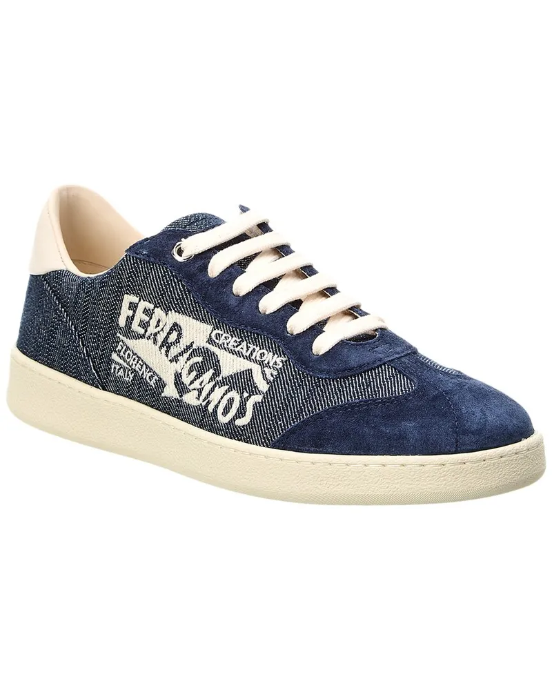 Ferragamo Achille Denim & Suede Sneaker Blue