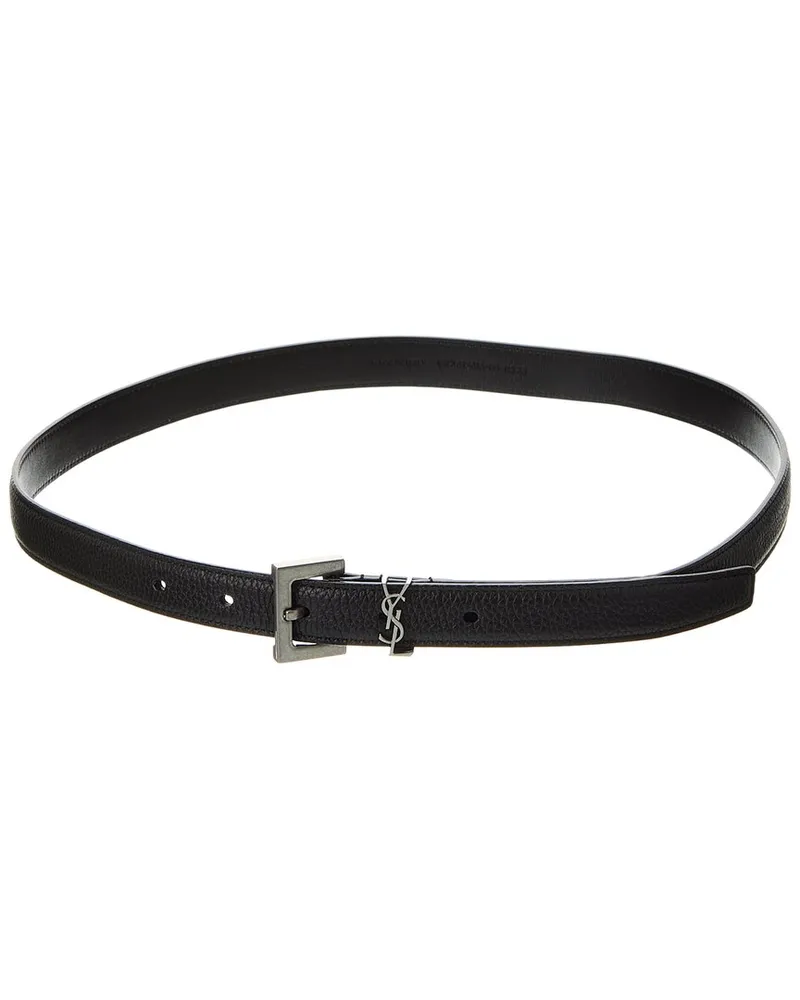 Saint Laurent Cassandre Thin Leather Belt Black
