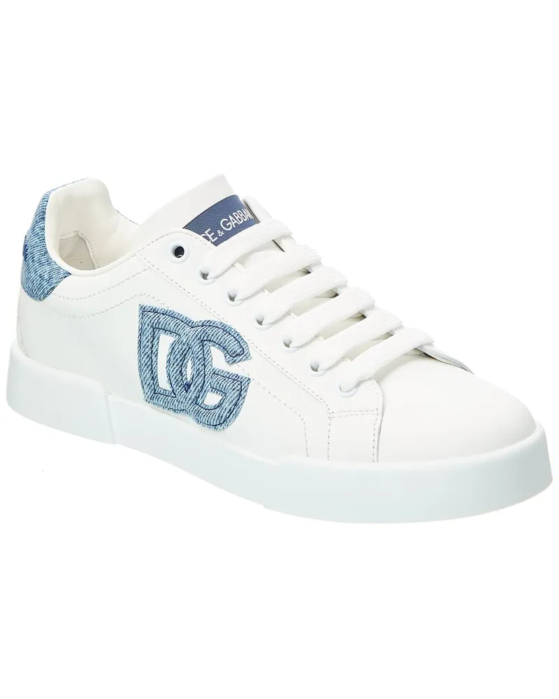 Dolce & Gabbana Portofino Leather & Denim Sneaker White