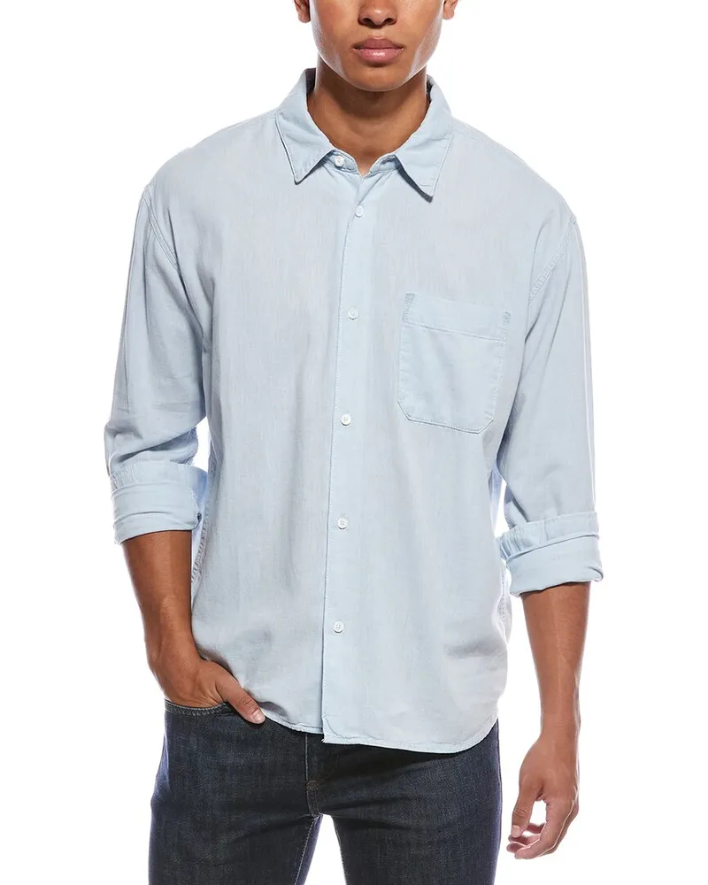 Frame Denim Chambray Linen-Blend Shirt Blue