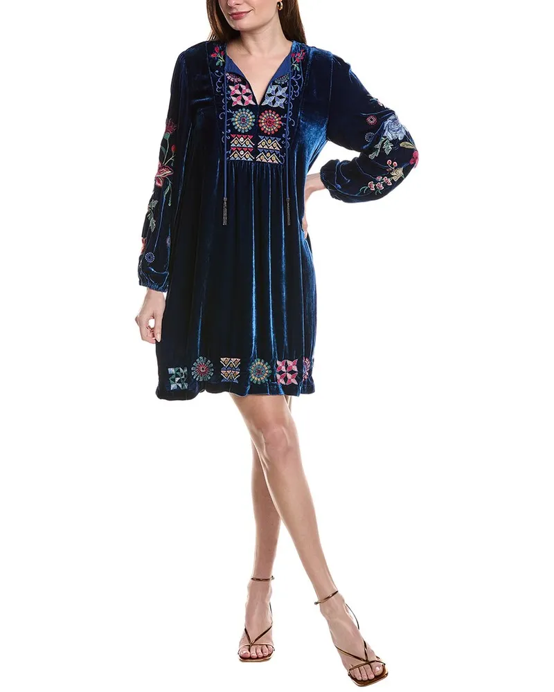 Johnny Was Nikkola Velvet Silk-Blend Mini Dress Blue