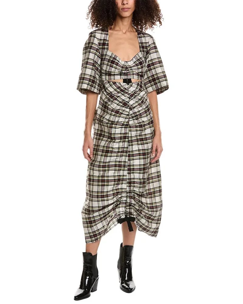 Ganni Cutout Linen & Silk-Blend Maxi Dress White