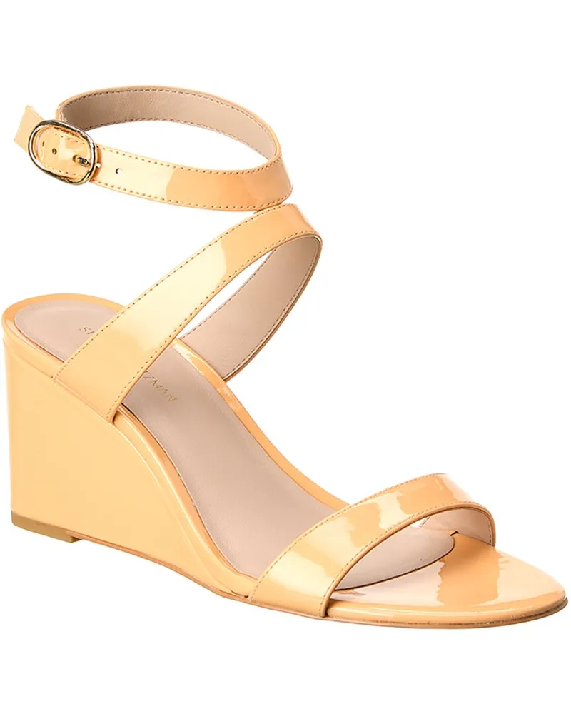 Stuart Weitzman Ave Strap 75 Patent Wedge Sandal Orange