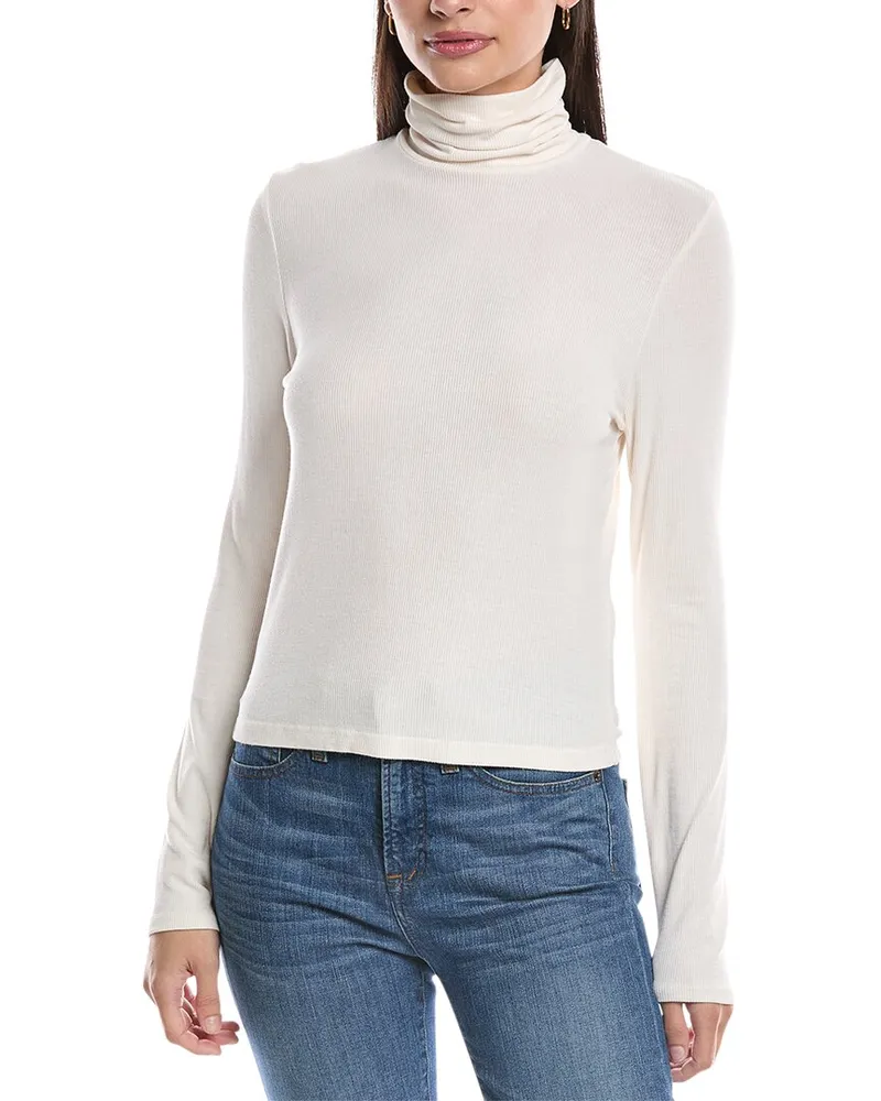 Michael Stars Tara Cropped Turtleneck Top White
