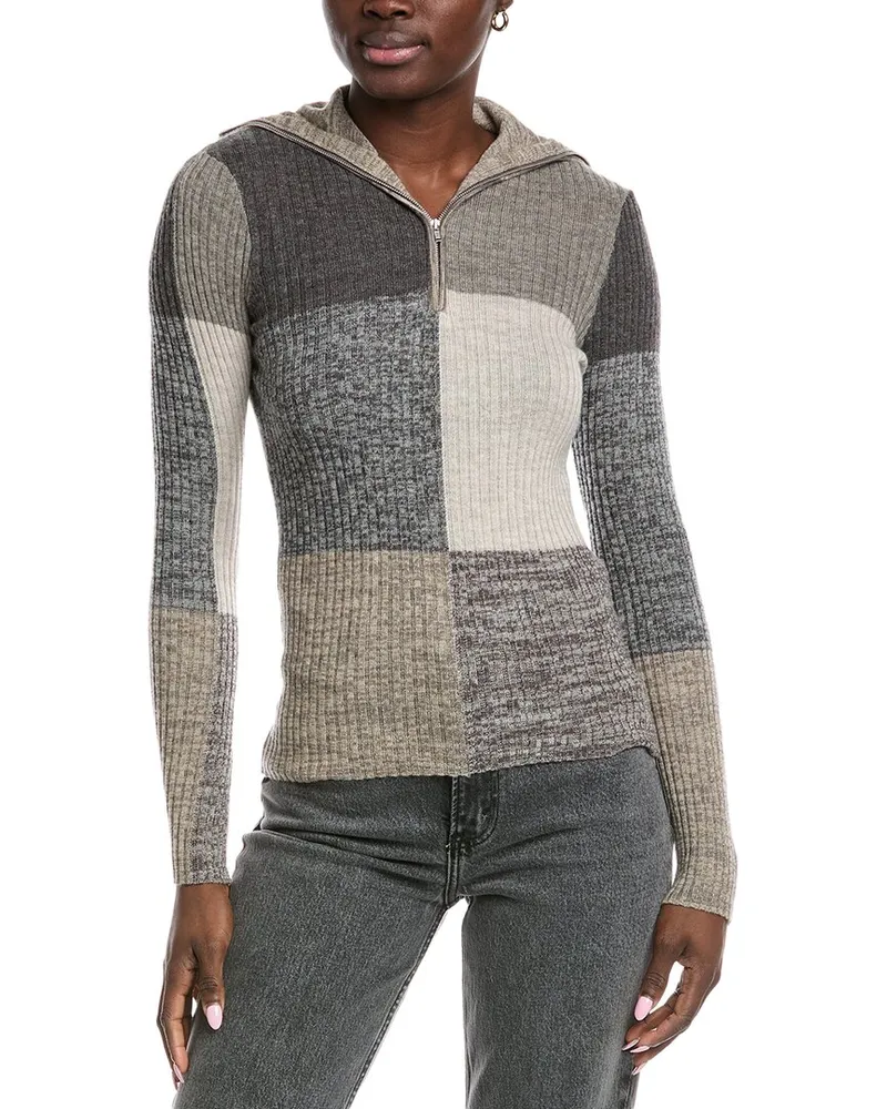 Autumn Cashmere 1/2-Zip Rib Sweater Beige