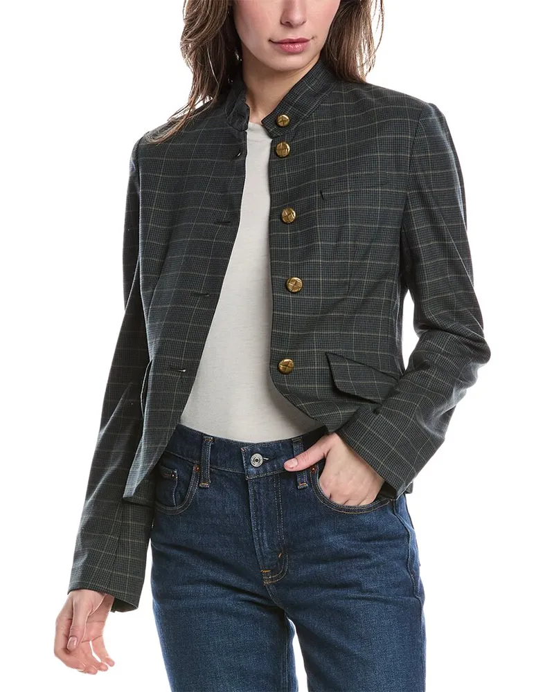 Rag & Bone Slade Cropped Plaid Wool-Blend Blazer Green