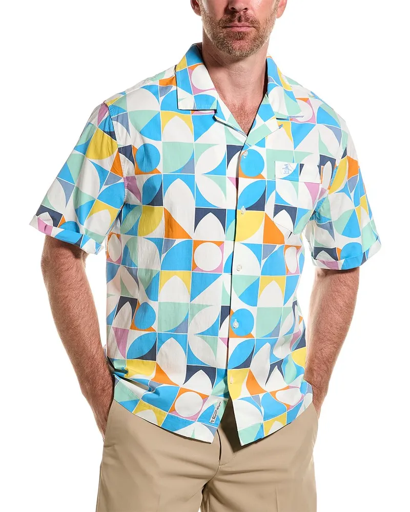 Original Penguin Geo Woven Camp Shirt White