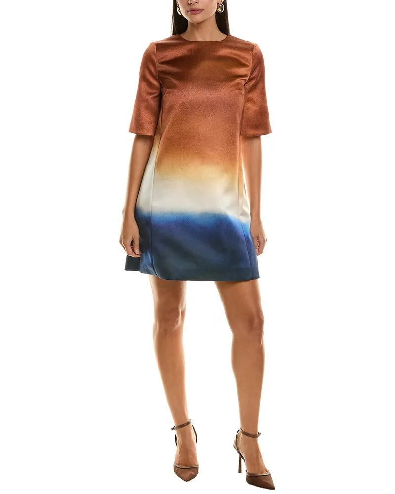 Oscar de la Renta Abstract Ombre Silk-Lined Shift Dress Brown