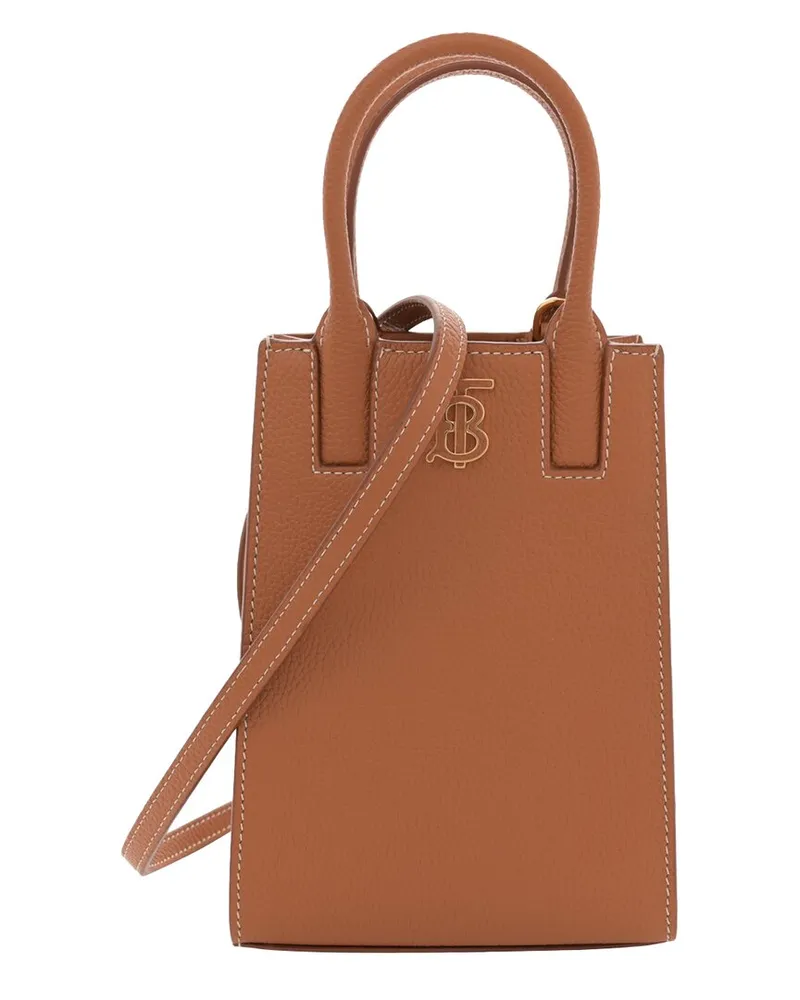 Burberry Brown Grained Calfskin Leather TB Phone Tote (Authentic Pre-Loved Nocolor