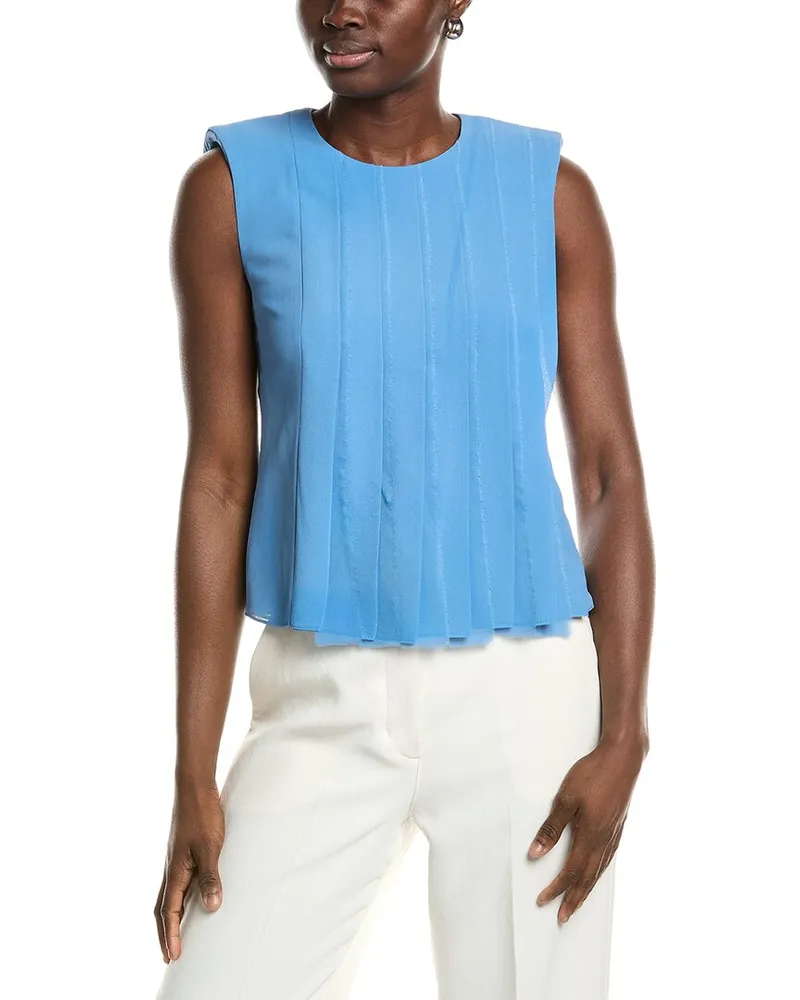 Akris Silk Pintuck Blouse Blue