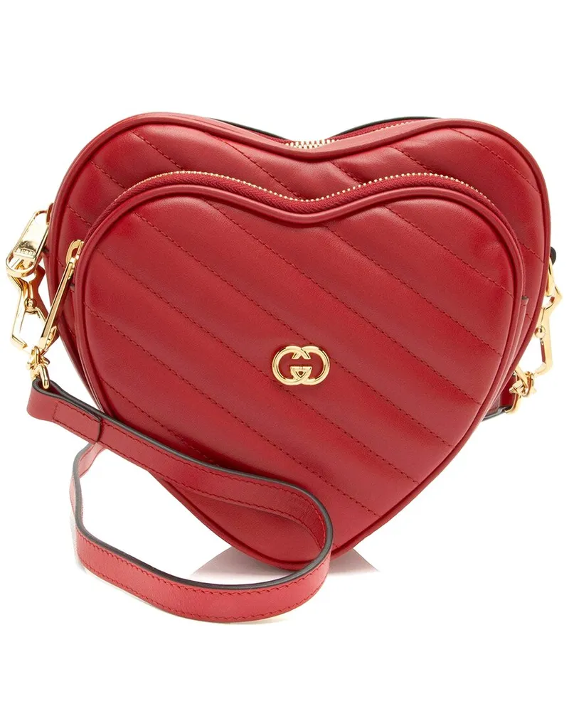 Gucci Red Matelasse Leather Interlocking G Heart Mini Shoulder Bag (Authentic Pre-Loved Nocolor