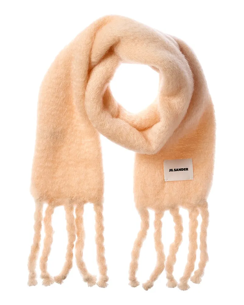 Jil Sander Logo Long Mohair & Wool-Blend Scarf Pink