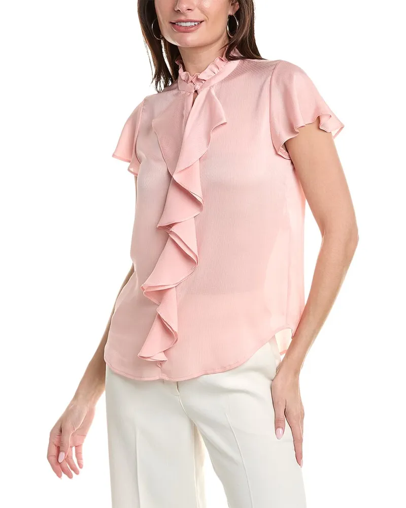 Anne Klein Ruffle Front Flutter Sleeve Blouse Pink