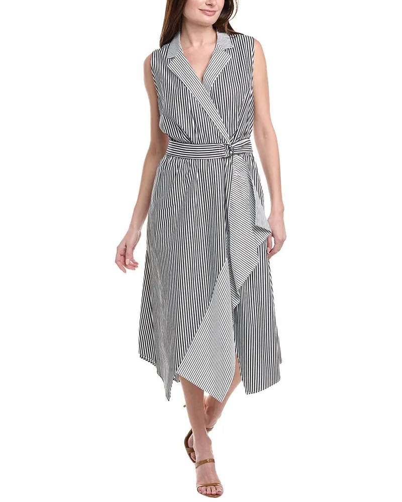 Anne Klein Plus Handkerchief Hem Collar Wrap Midi Dress White