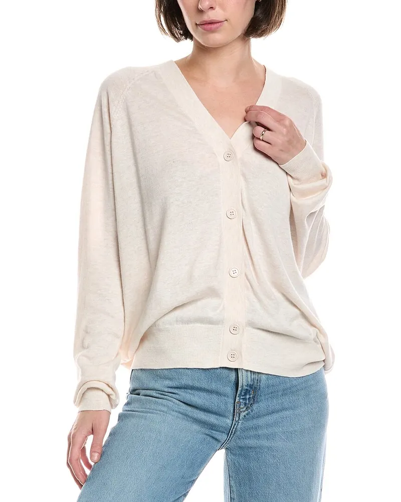 7 for all mankind Classic V-Neck Linen-Blend Cardigan Brown