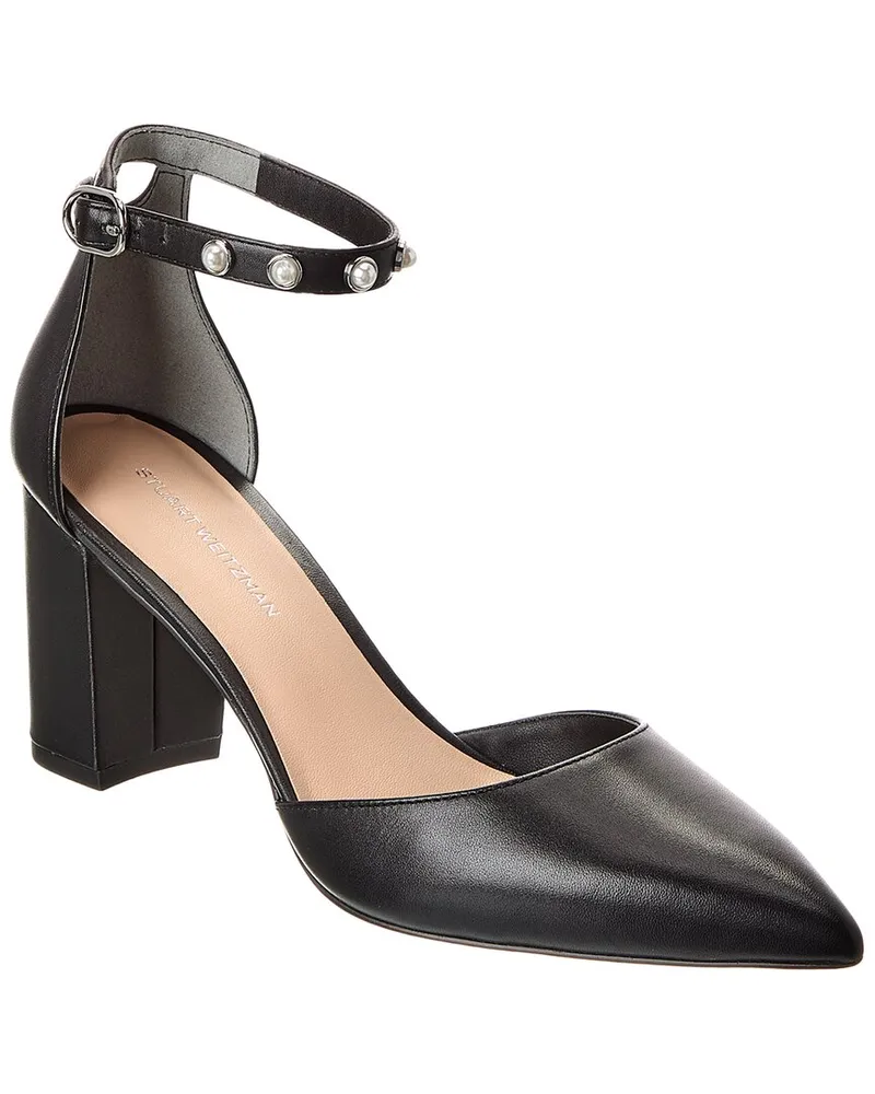 Stuart Weitzman Pearl Strap Block 75 Leather Pump Black