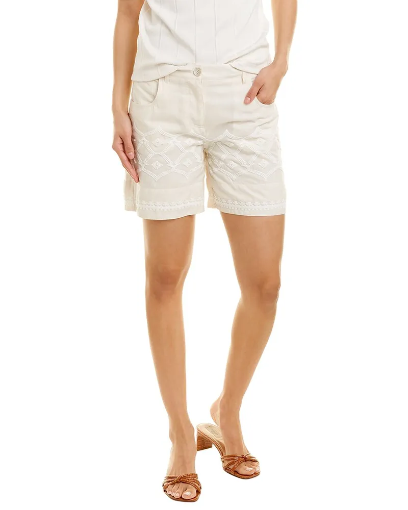 Lorena Antoniazzi Embroidered Linen-Blend Short Tan