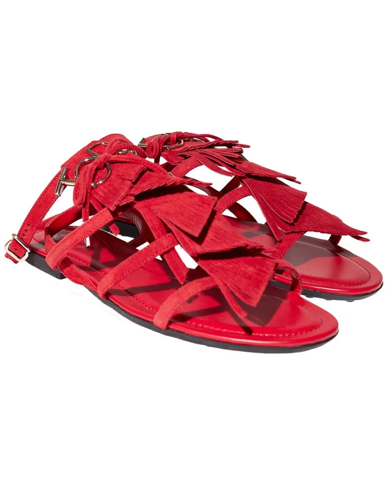 TOD'S TOD’s Fringed Strap Suede Flat Red