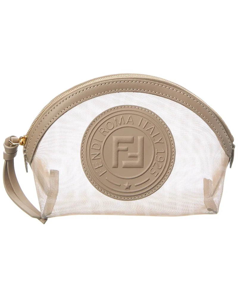 Fendi Medium FF Mesh & Leather Toiletry Case Beige