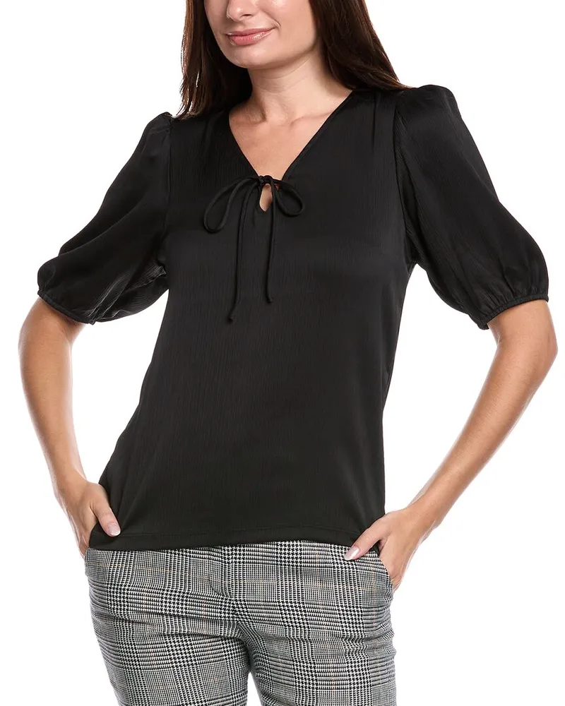 Anne Klein Elbow Puff Sleeve With Tie Solid Ity W Black