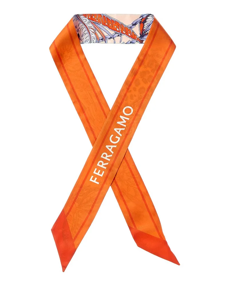 Ferragamo Logo Printed Silk Scarf Orange