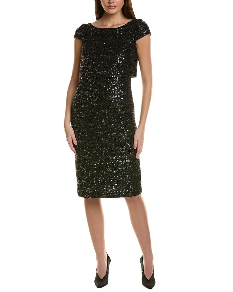 ST. JOHN Sequin Wool-Blend Sheath Dress Black