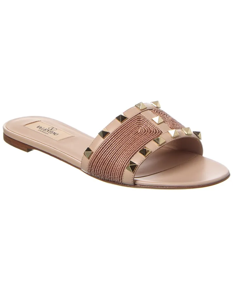 Valentino Garavani Rockstud Leather-Trim Sandal Pink
