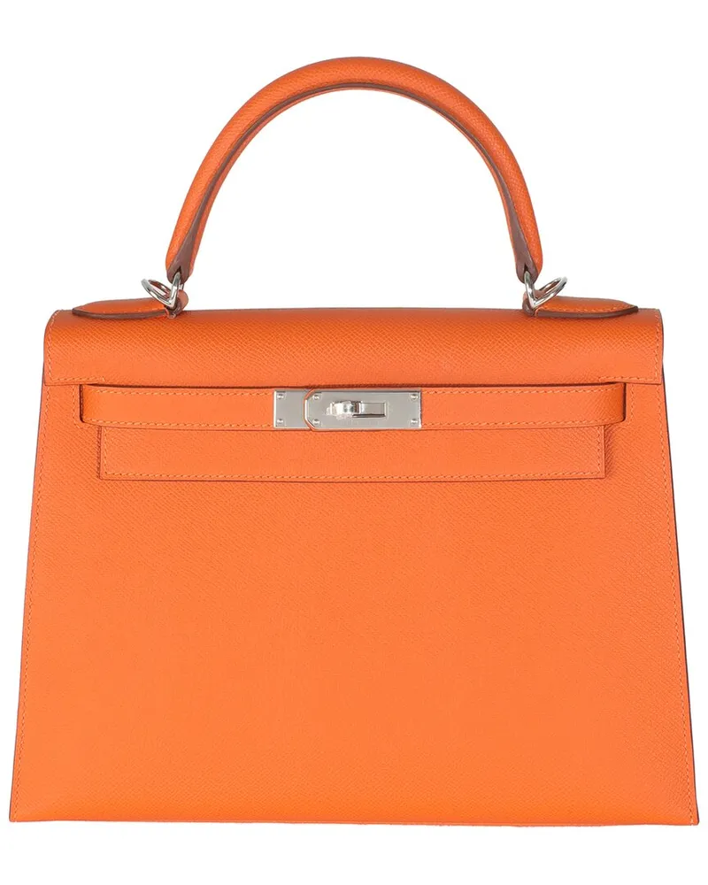 Hermès Orange Leather Sellier Kelly 28 PHW (Authentic Pre-Loved Nocolor
