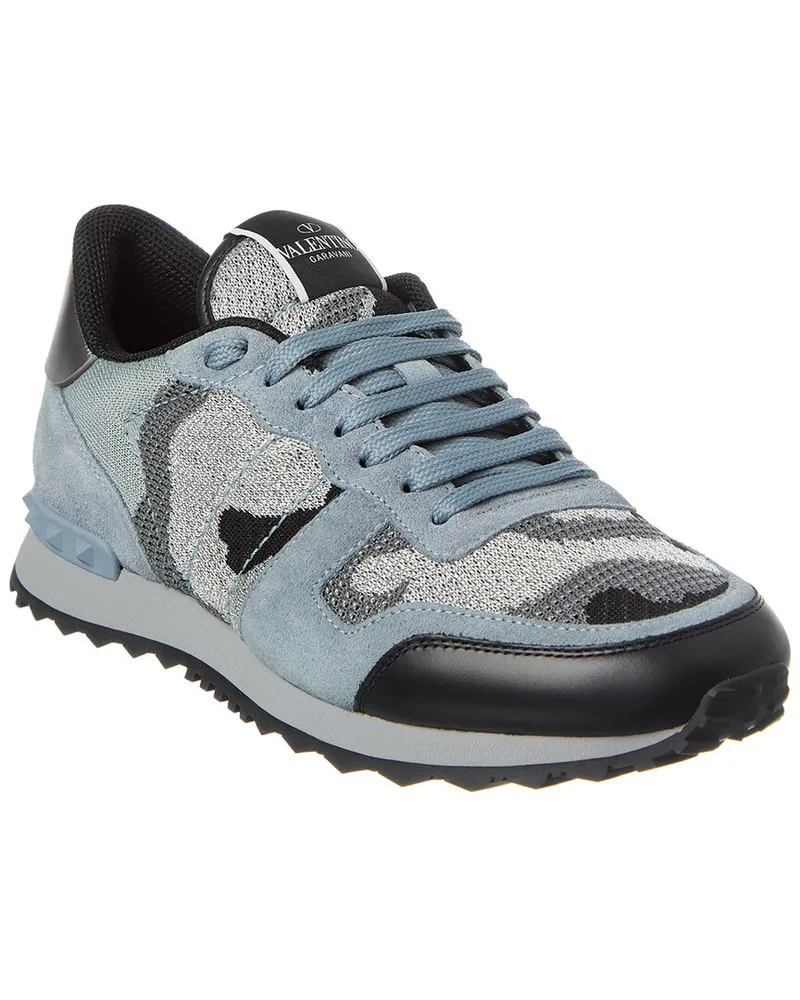 Valentino Garavani Camo Knit & Suede Sneaker Grey