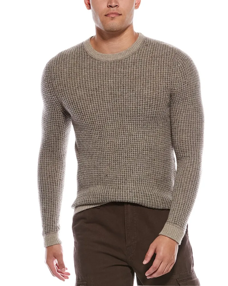 Autumn Cashmere Wool & Cashmere-Blend Waffle Crewneck Sweater Tan