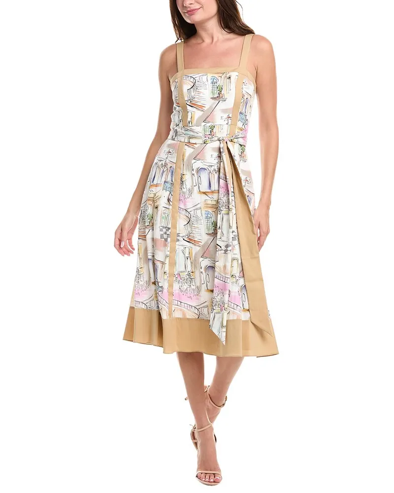 Badgley Mischka Framed Midi Dress Beige