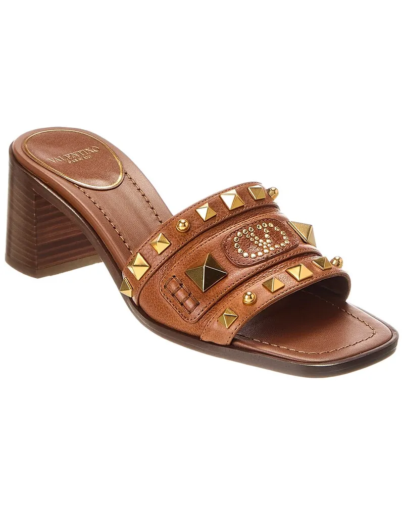 Valentino Garavani VLogo Rockstud 60 Leather Sandal Brown