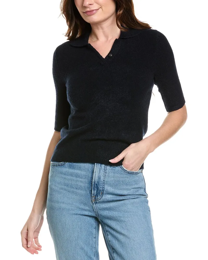 Vince Soft Boucle Silk & Cashmere-Blend Polo Shirt Black