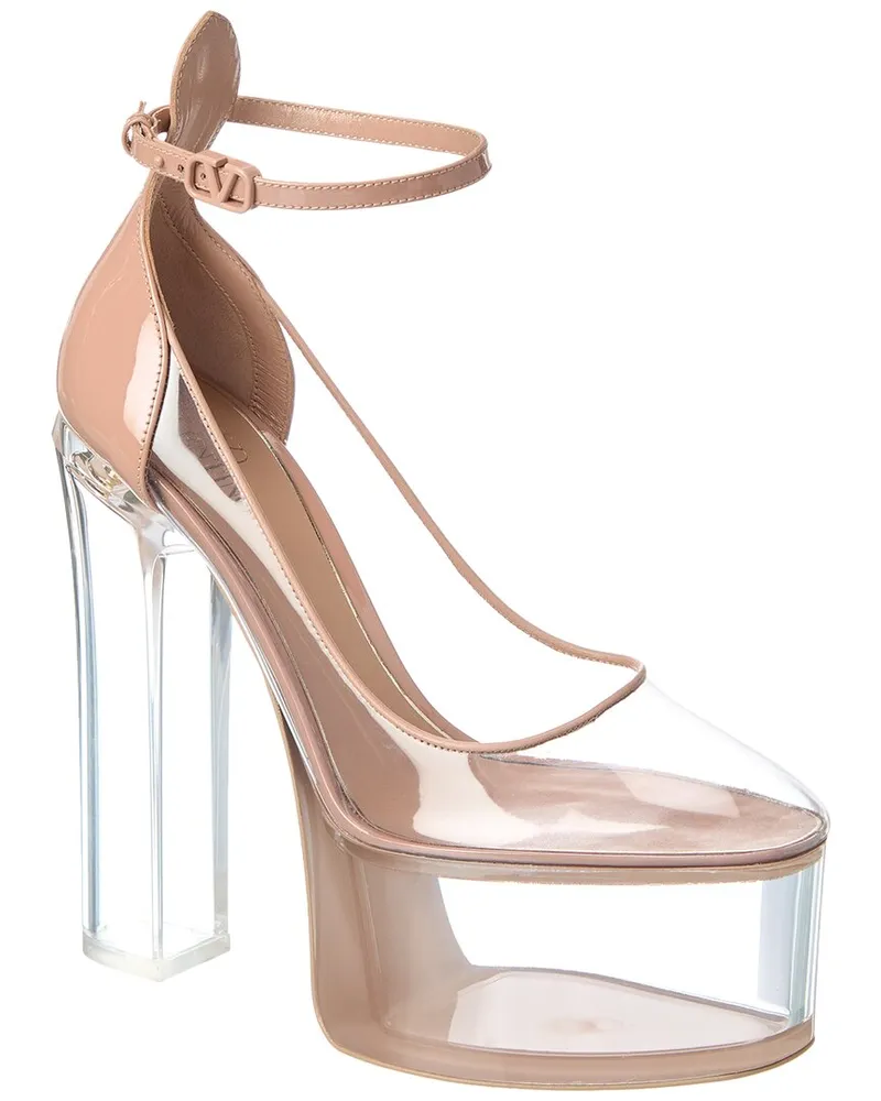 Valentino Garavani Tan-Go 155 Vinyl & Patent Platform Pump Beige