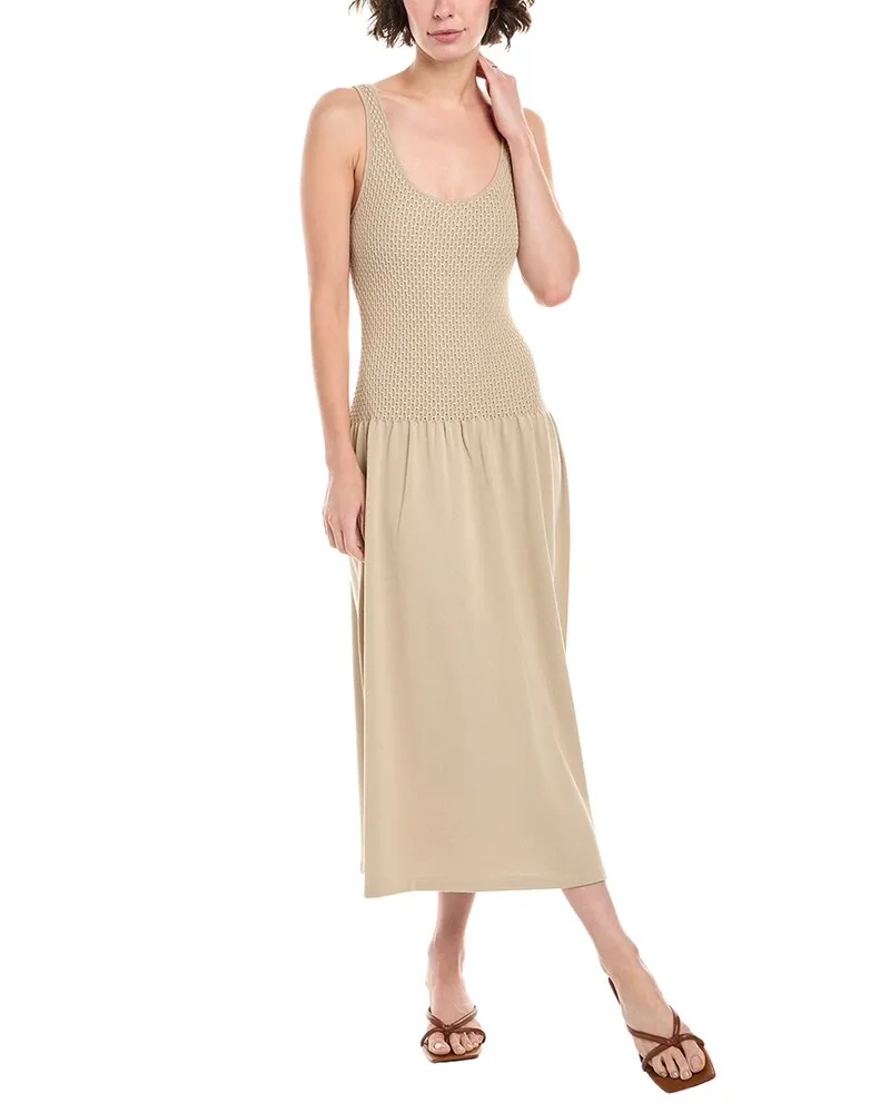 Theory Textured Bleeker Midi Dress Beige
