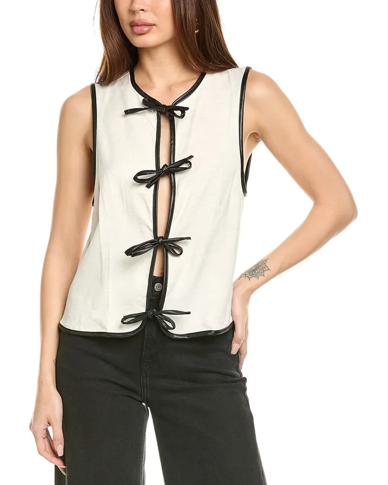 WeWoreWhat Tie-Front Linen-Blend Vest White