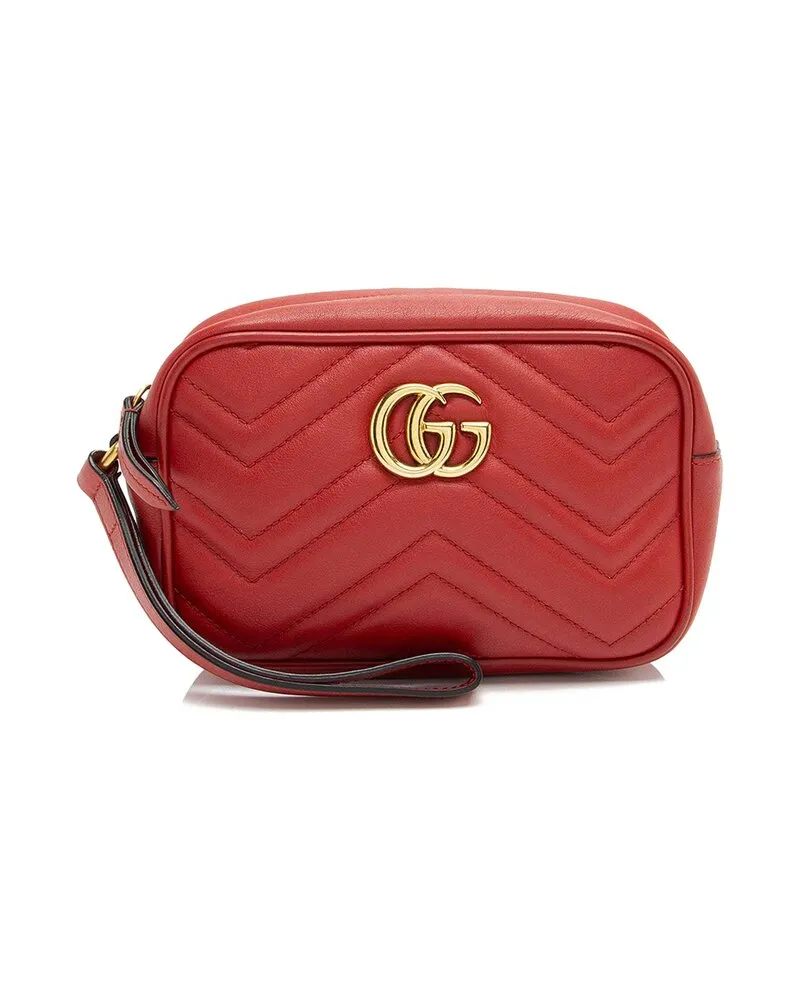 Gucci Red Matelasse Leather GG Marmont Small Wristlet (Authentic Pre-Loved Nocolor