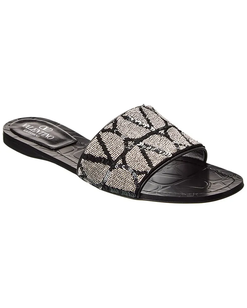 Valentino Garavani Toile Iconographe Leather Sandal Black
